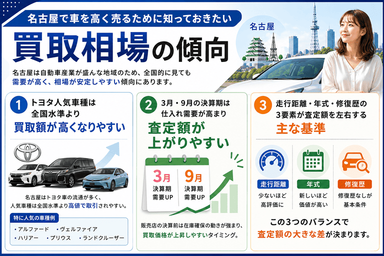 名古屋で車を高く売るために知っておきたい買取相場の傾向